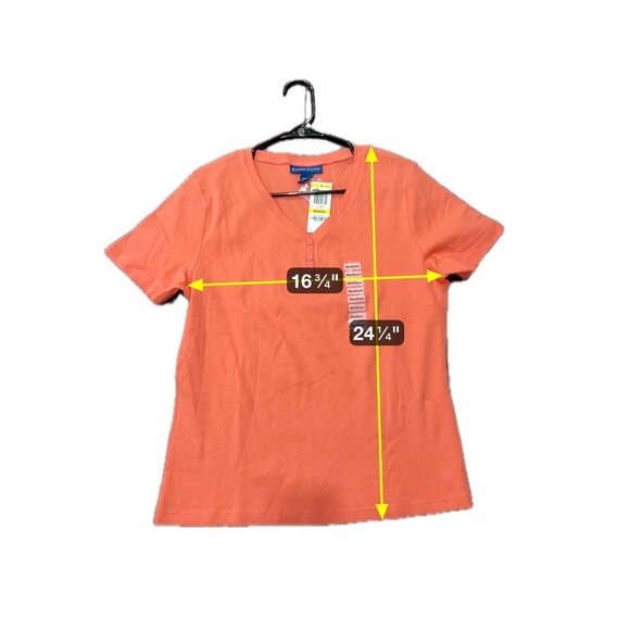 Karen Scott Short Sleeve Henley Top Rose Coral Sz Medium Cotton Essential NWT - Picture 6 of 9